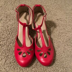 Stylish Red T-Strap Heels